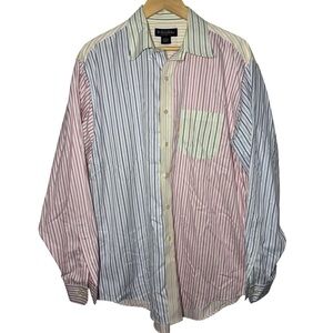 Brooks Brothers Shirt Mens Large Multicolor Stripe Colorblock Button Down FLAW